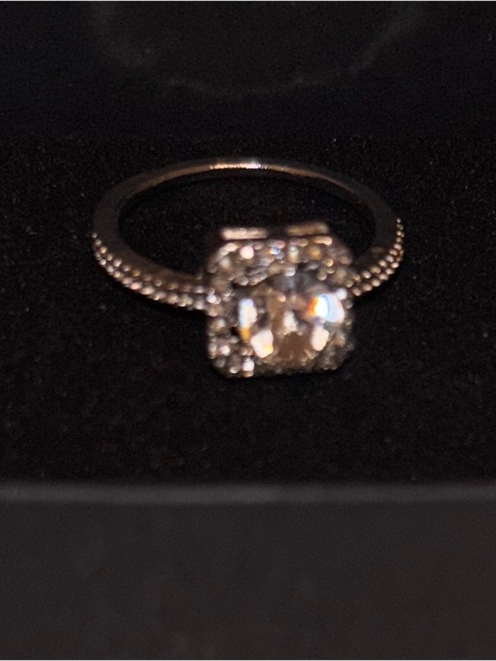 Silver-Tone Cushion Cut Halo Ring with Clear Stone - Women Jewelry
